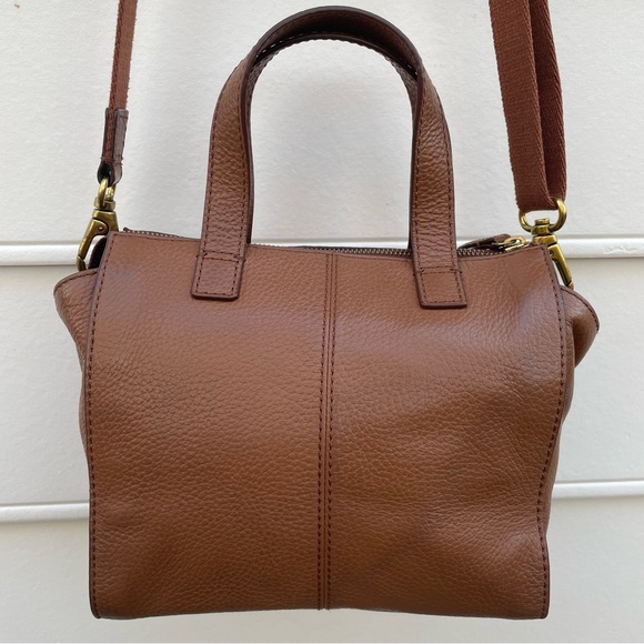 Fossil Tessa chestnut leather small satchel bag purse with crossbody strap - Picture 7 of 16